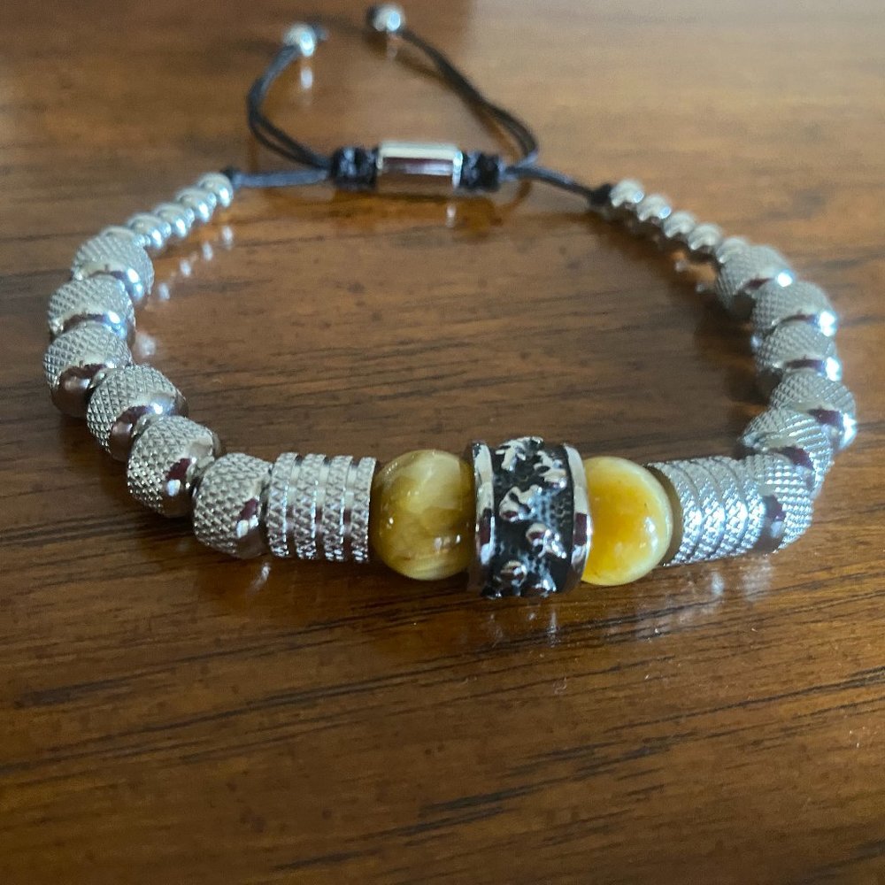 Trendy/Heavy Stainless Steel and Tiger Eye Bracelet